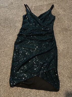 Grace Karin Teal Sequin Midi Dress with Spaghetti Straps